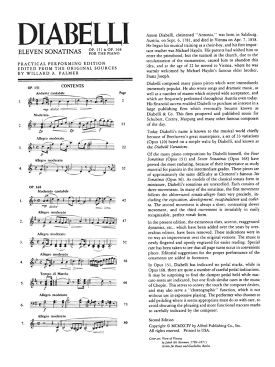 Diabelli: 11 Sonatinas, Opp. 151, 168
