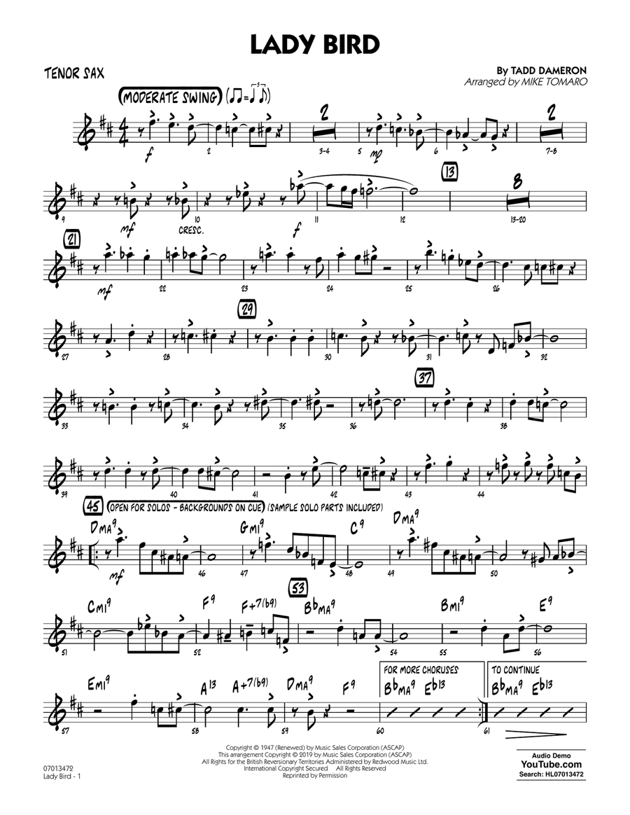 Lady Bird (arr. Mike Tomaro) - Tenor Sax