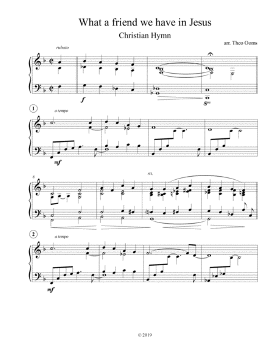 What a friend we have in Jesus Piano Solo scores gallery preview page 1