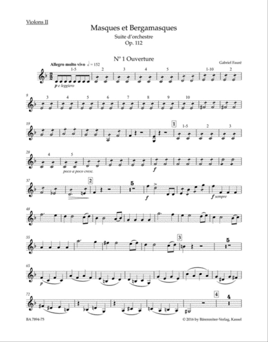 Masques et Bergamasques, op. 112 N 185b Violin scores gallery preview page 1