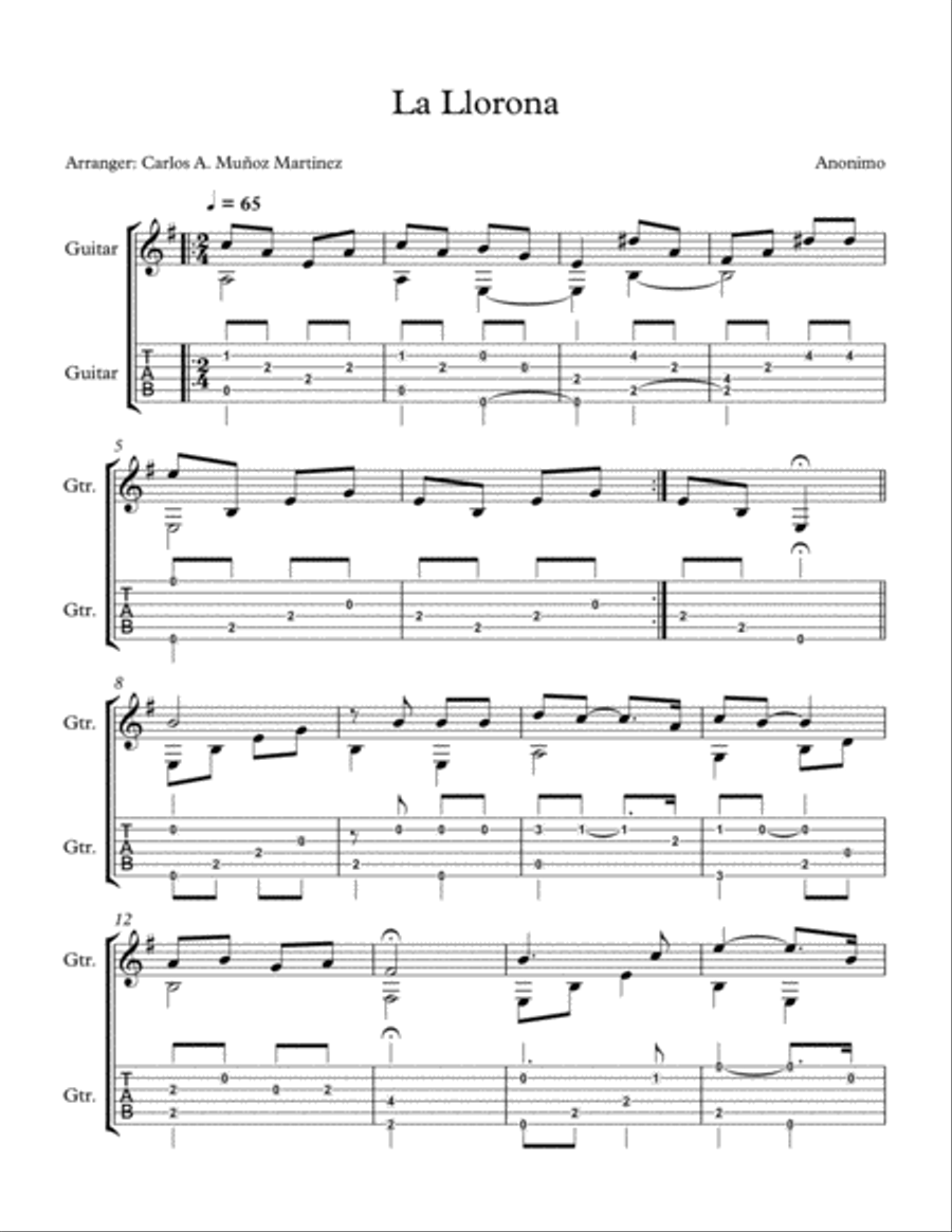 La Llorona - Coco (Fingerstyle Guitar) Acoustic Guitar scores gallery preview page 1