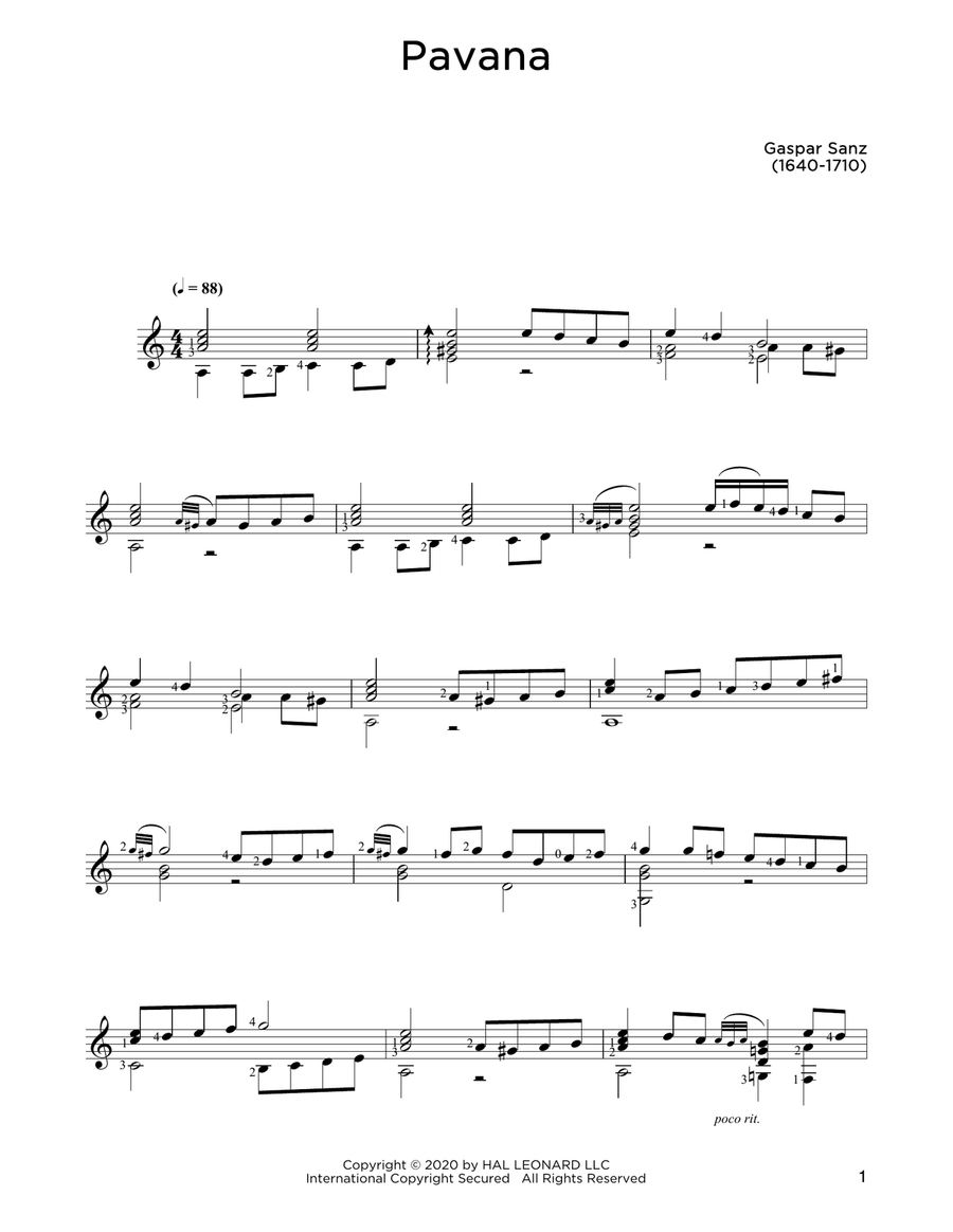 Pavana Acoustic Guitar scores gallery preview page 1