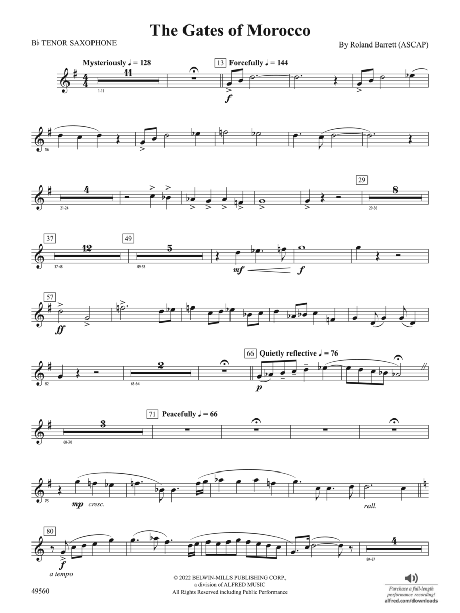 The Gates of Morocco: B-flat Tenor Saxophone Concert Band scores gallery preview page 1