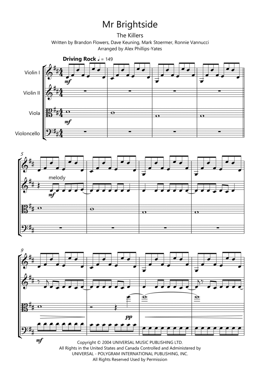 Mr. Brightside String Quartet scores gallery preview page 1
