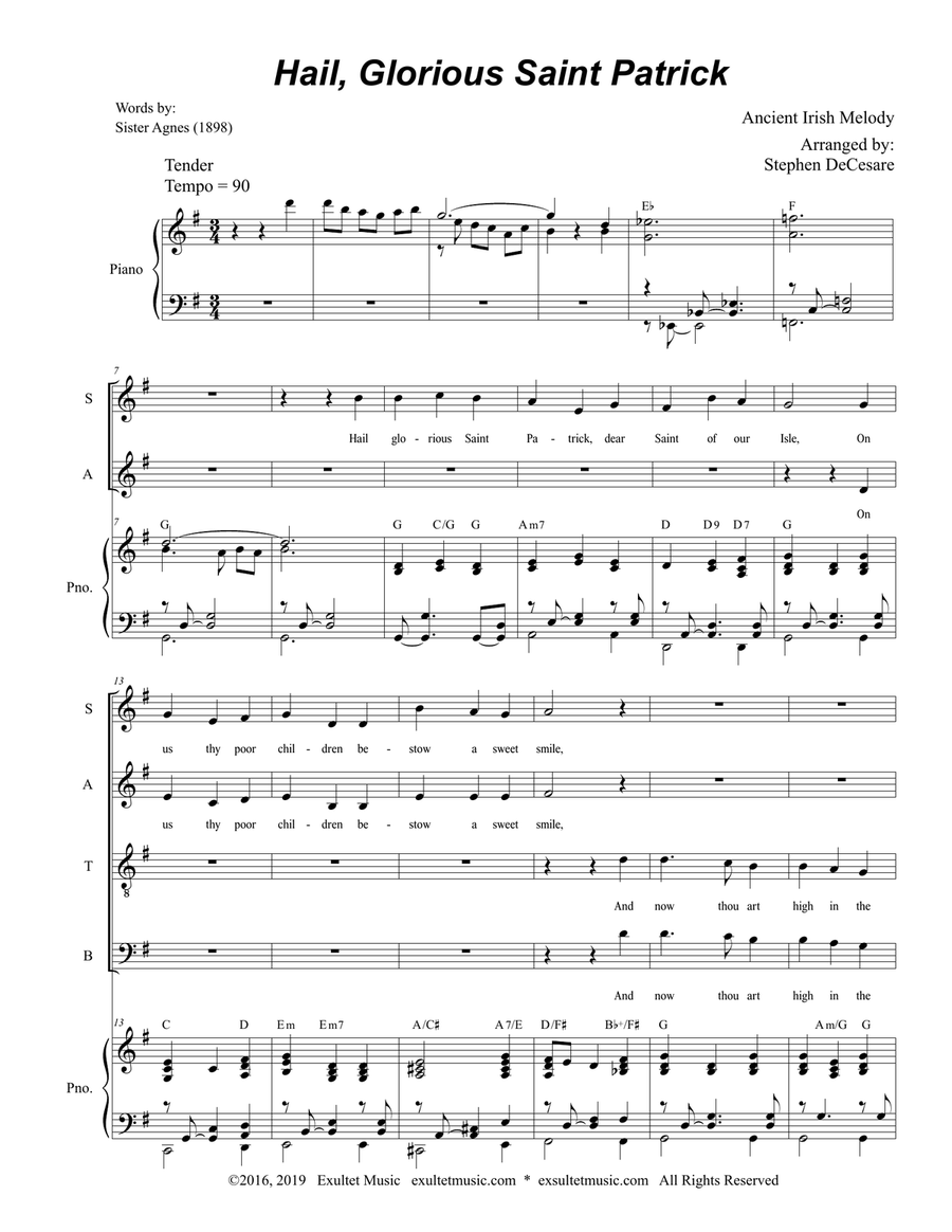 Hail, Glorious Saint Patrick (for SATB) 4-Part scores gallery preview page 1