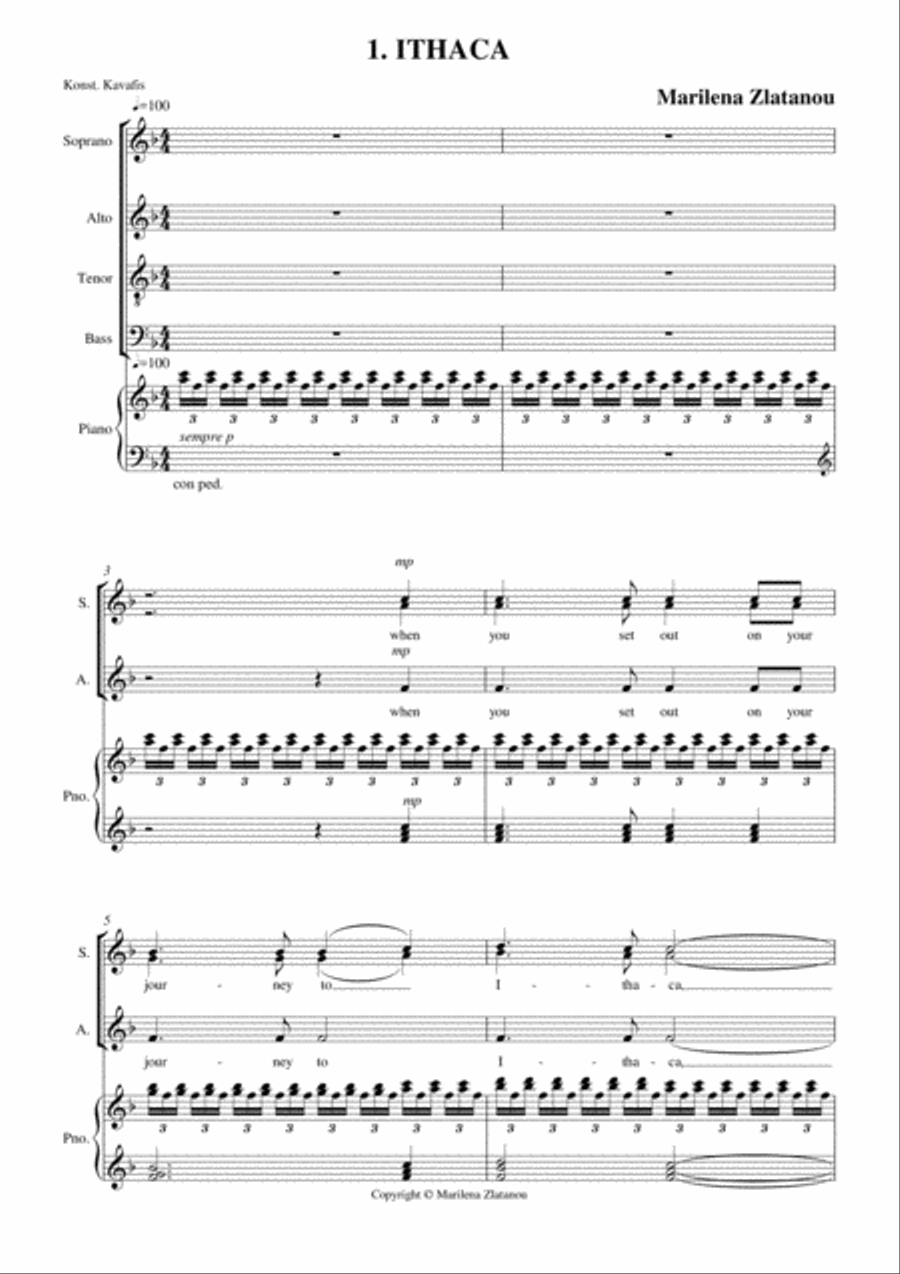 ITHACA, for SATB choir and piano 4-Part scores gallery preview page 1