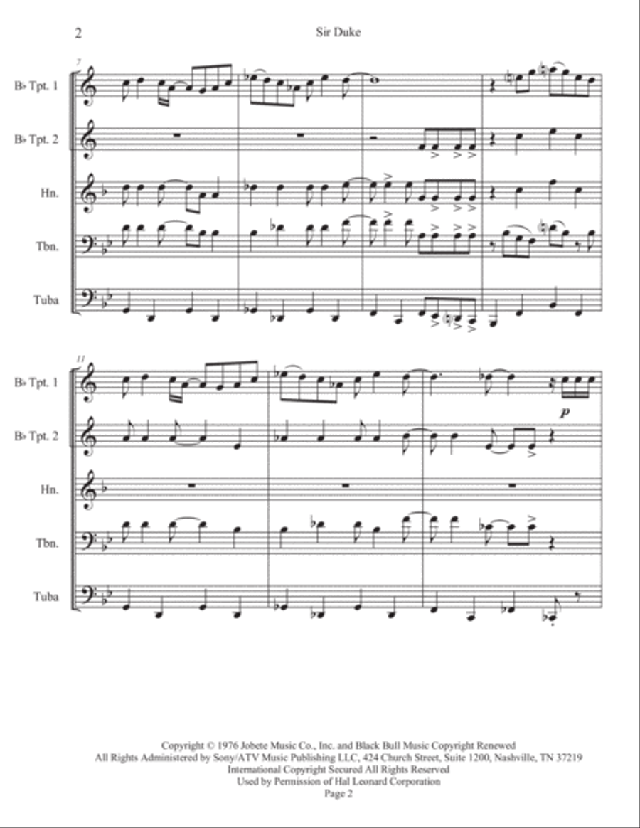 Sir Duke Sir Duke Brass Quintet scores gallery preview page 3