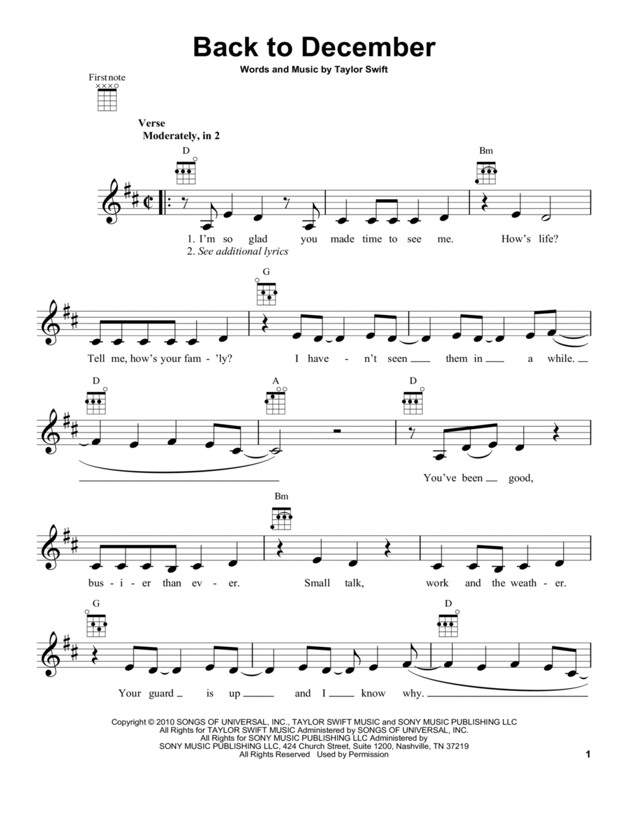 Back To December Ukulele scores gallery preview page 1