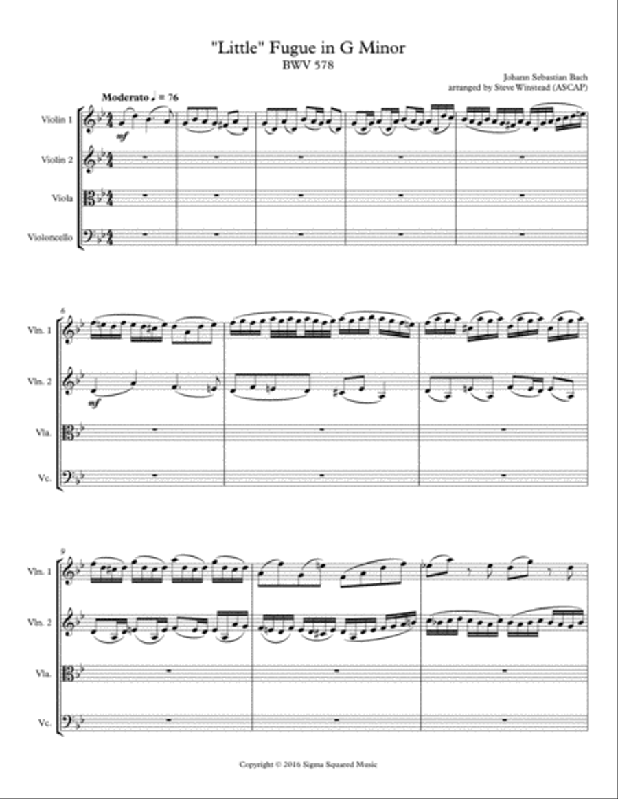 Little Fugue in G Minor, BWV 578 for String Quartet String Quartet scores gallery preview page 2