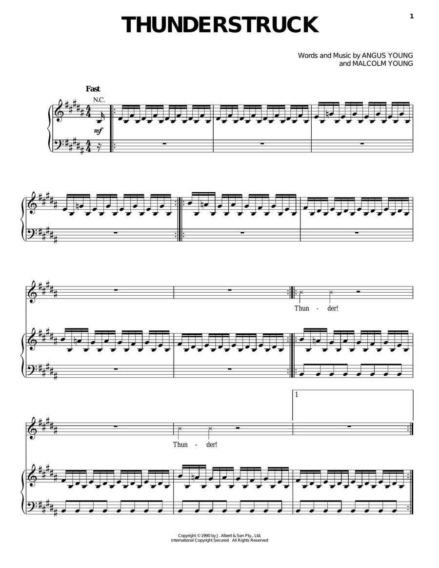 Thunderstruck Piano, Vocal, Guitar scores gallery preview page 1