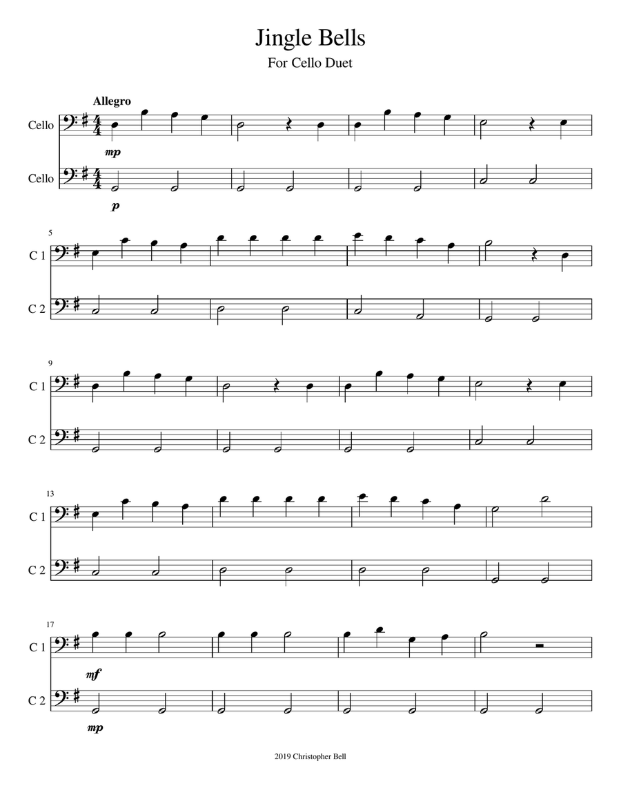 Jingle Bells - Cello Duet String Duet scores gallery preview page 1