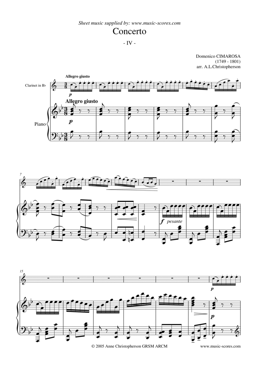 Cimarosa Allegro Giusto - 4th movement from Oboe Concerto - Clarinet and Piano image number null
