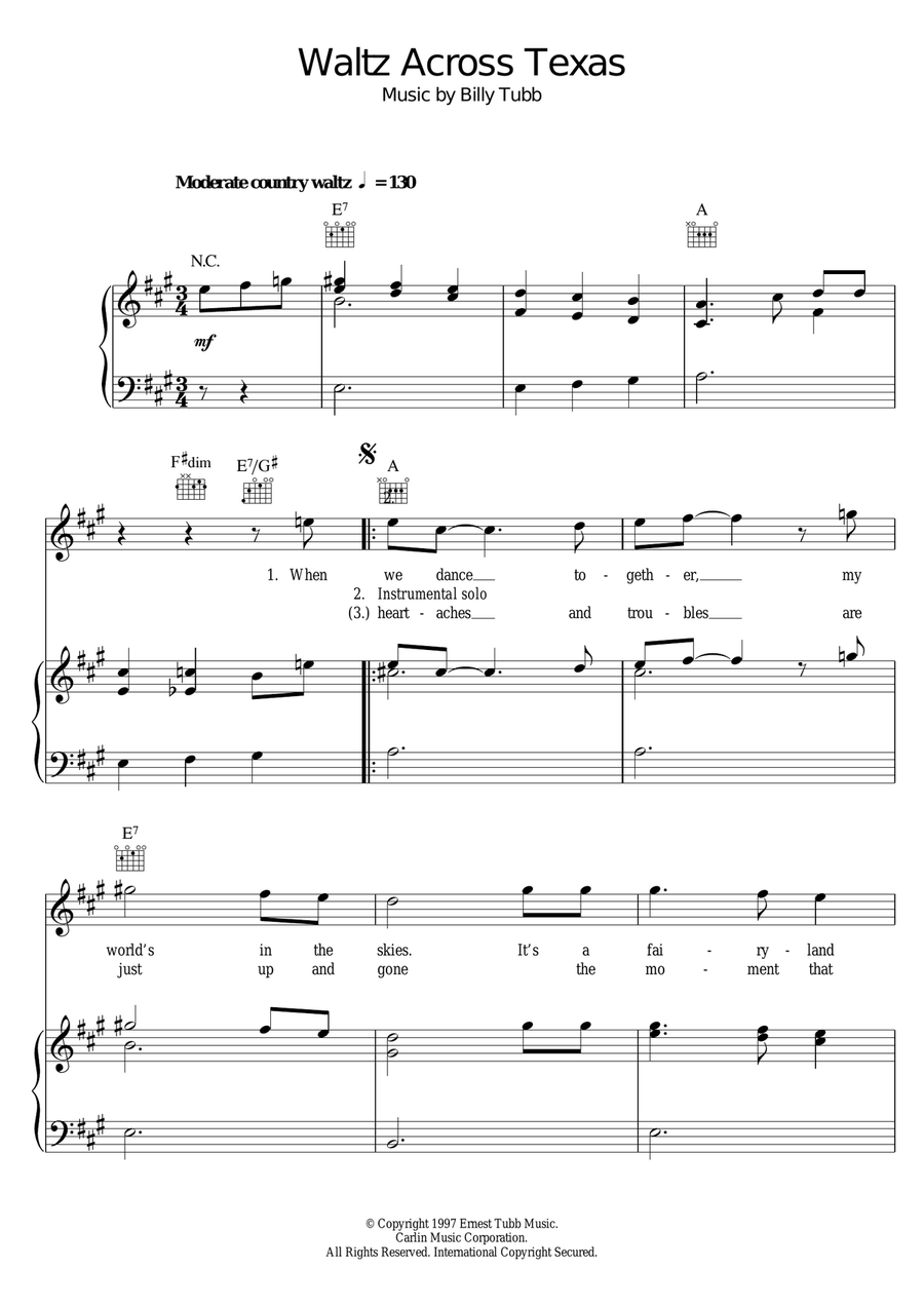 Waltz Across Texas Waltz Across Texas Piano, Vocal scores gallery preview page 1