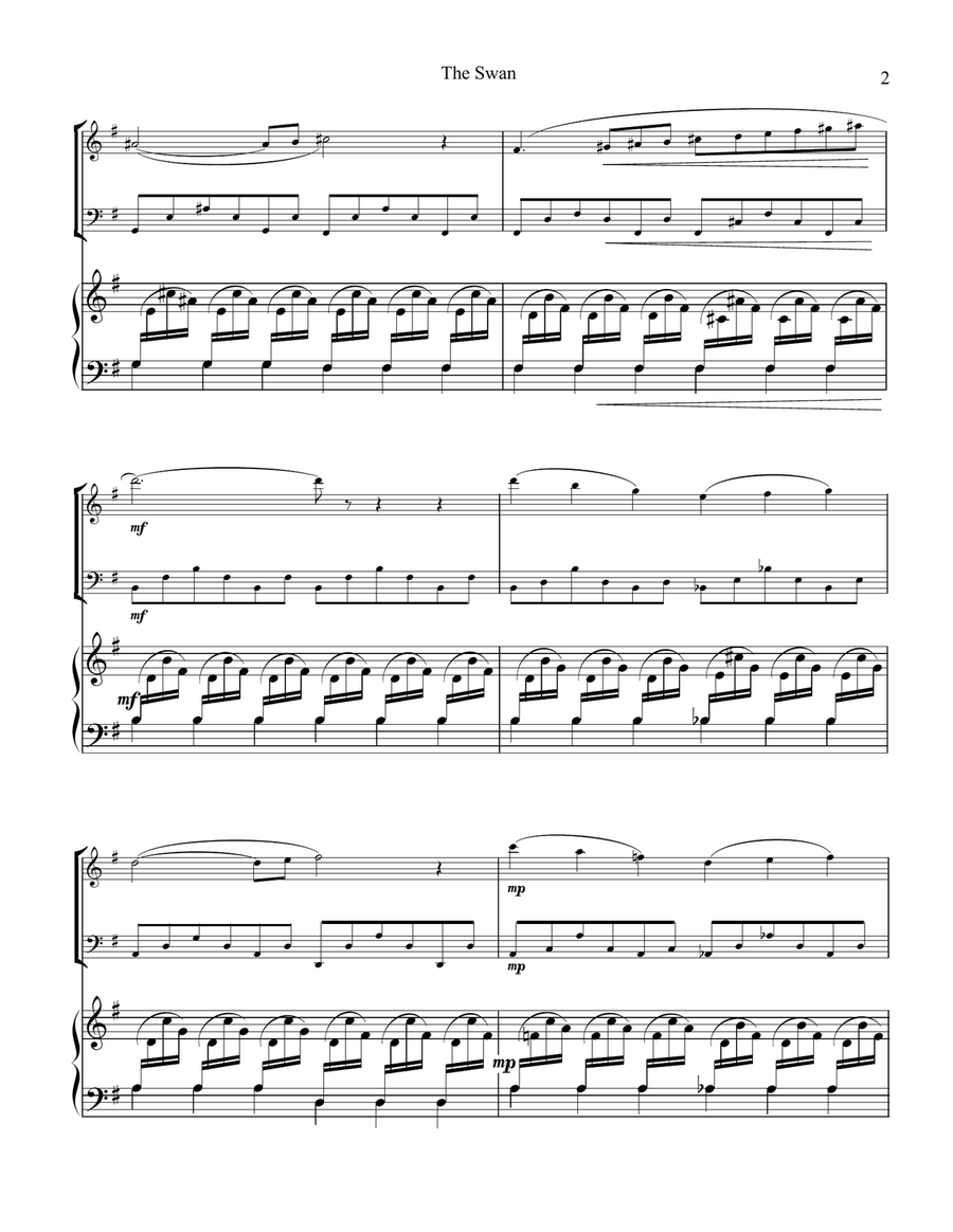 The Swan / Le cygne for easy piano trio (vln/fl, vc, pno) Piano Trio scores gallery preview page 3