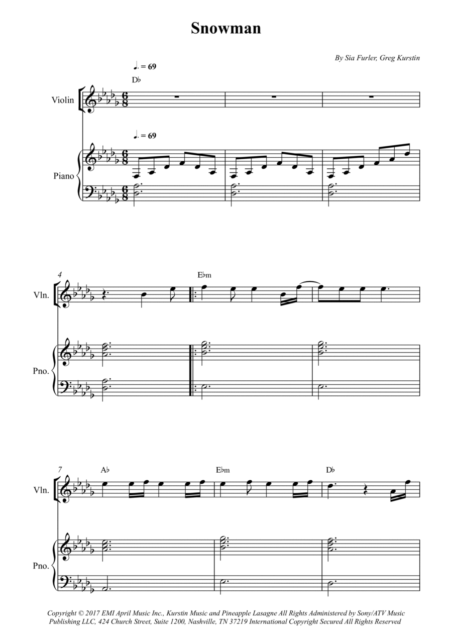 Snowman Violin Solo scores gallery preview page 1