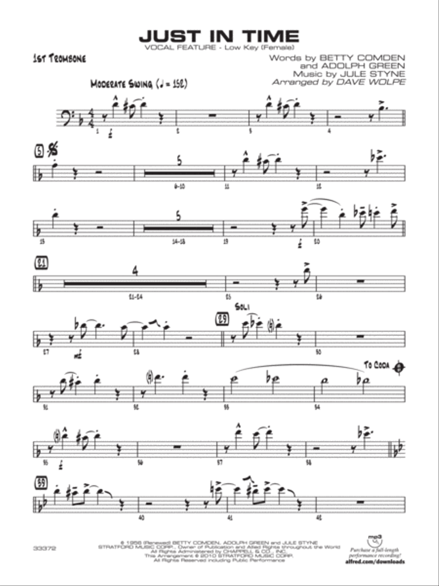 Just in Time: 1st Trombone Jazz Ensemble scores gallery preview page 1
