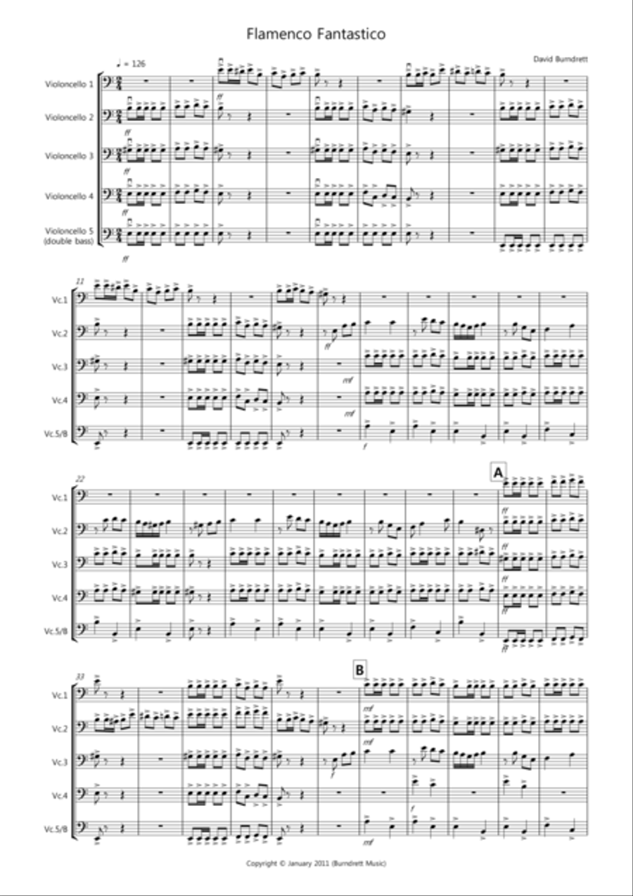 Flamenco Fantastico for Cello Quintet Flamenco Fantastico for Cello Quintet Cello Solo scores gallery preview page 1