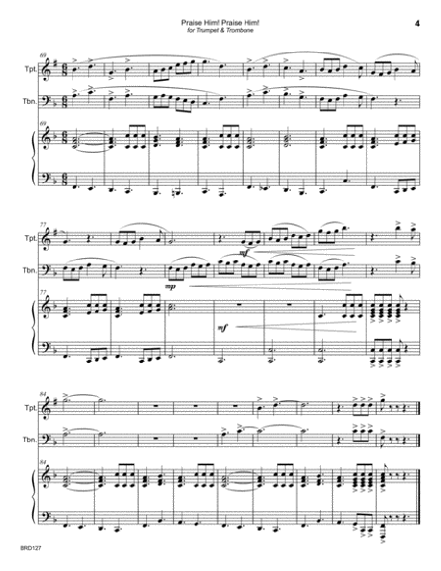 PRAISE HIM! PRAISE HIM! - TRUMPET & TROMBONE with Piano Accompaniment Brass Duet scores gallery preview page 4