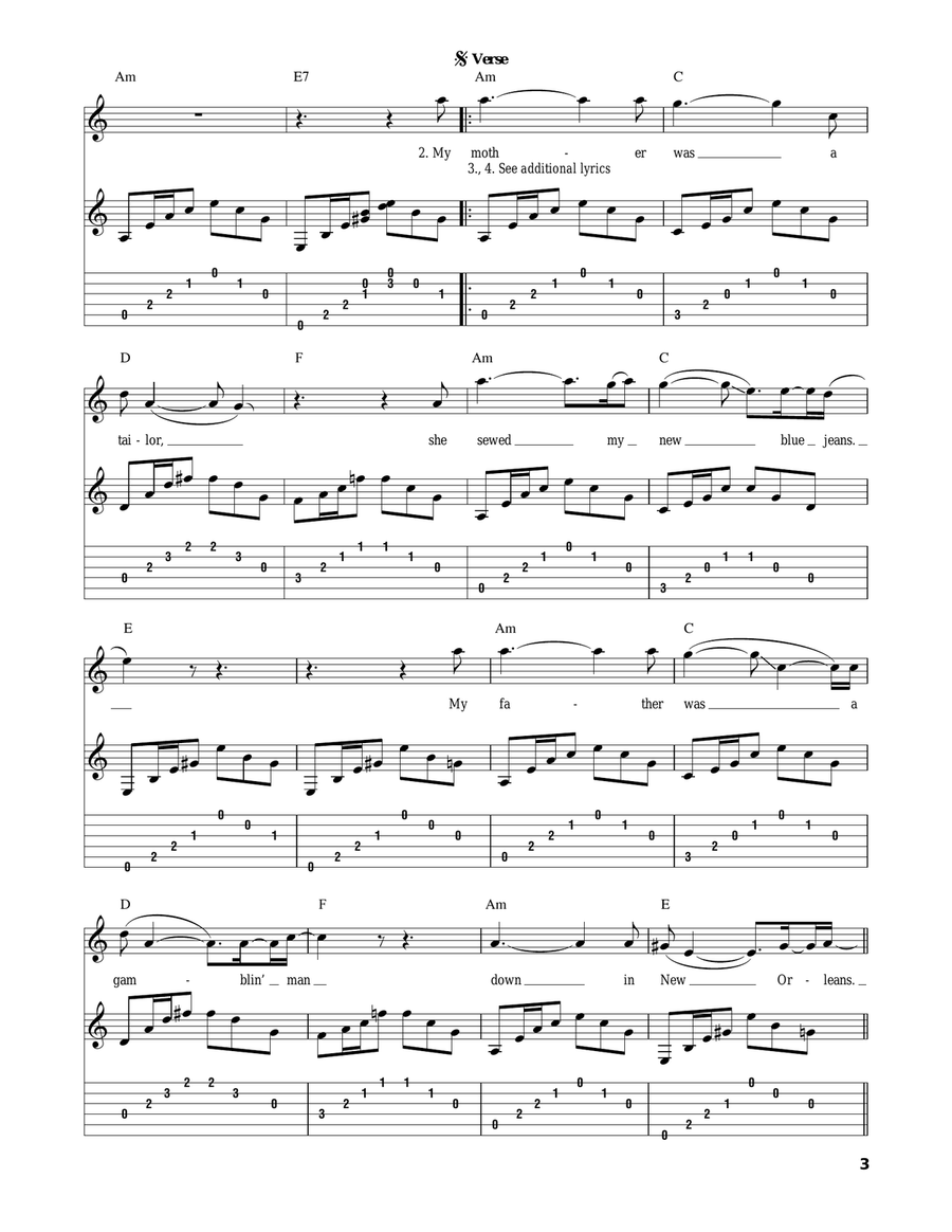 The House Of The Rising Sun Acoustic Guitar scores gallery preview page 3