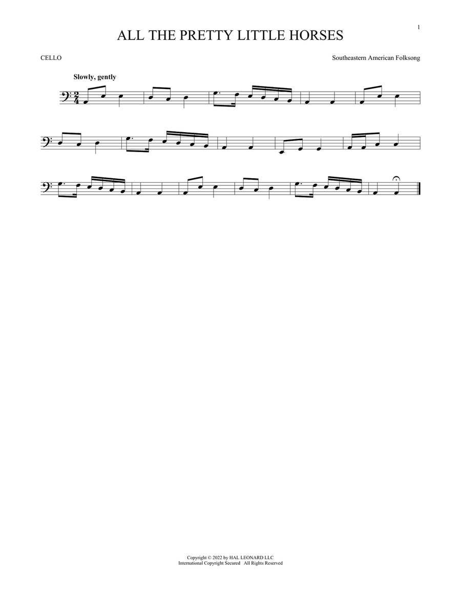 All The Pretty Little Horses Cello Solo scores gallery preview page 1