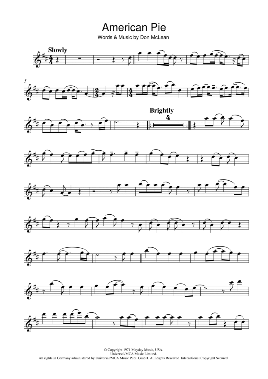 American Pie Clarinet Solo scores gallery preview page 1