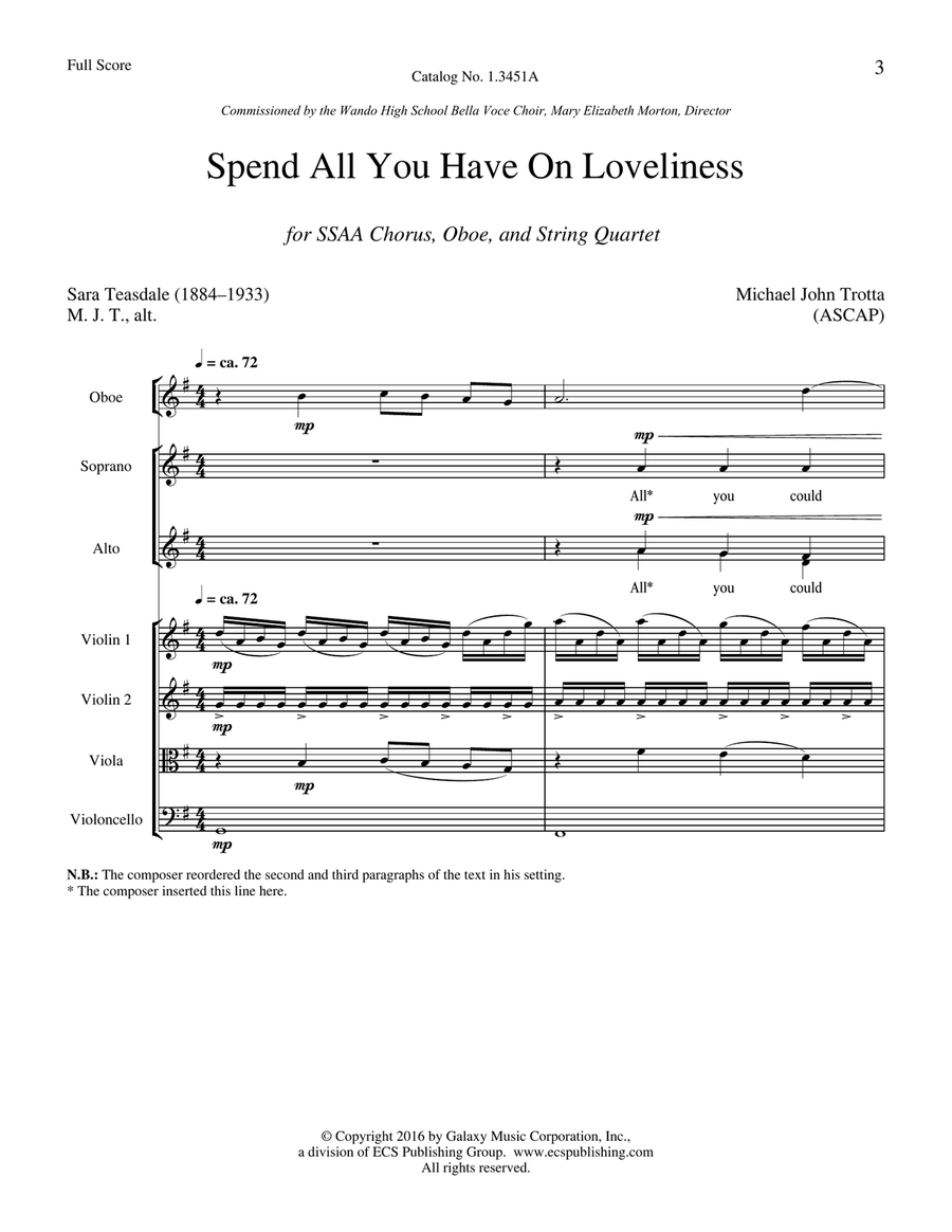 Spend All You Have On Loveliness from For a Breath of Ecstasy Choir scores gallery preview page 1