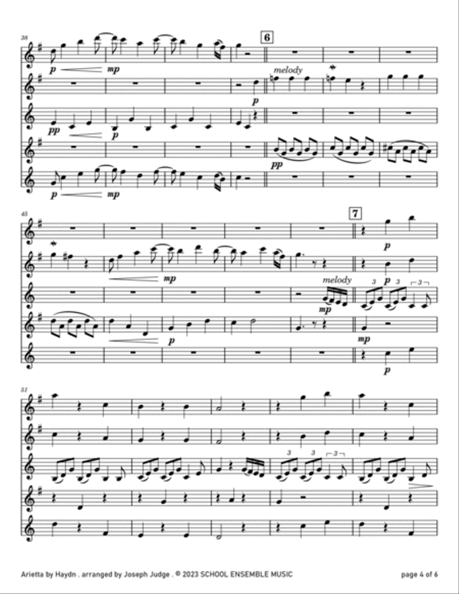 Arietta by Haydn for Saxophone Quartet in Schools Saxophone Quartet scores gallery preview page 4