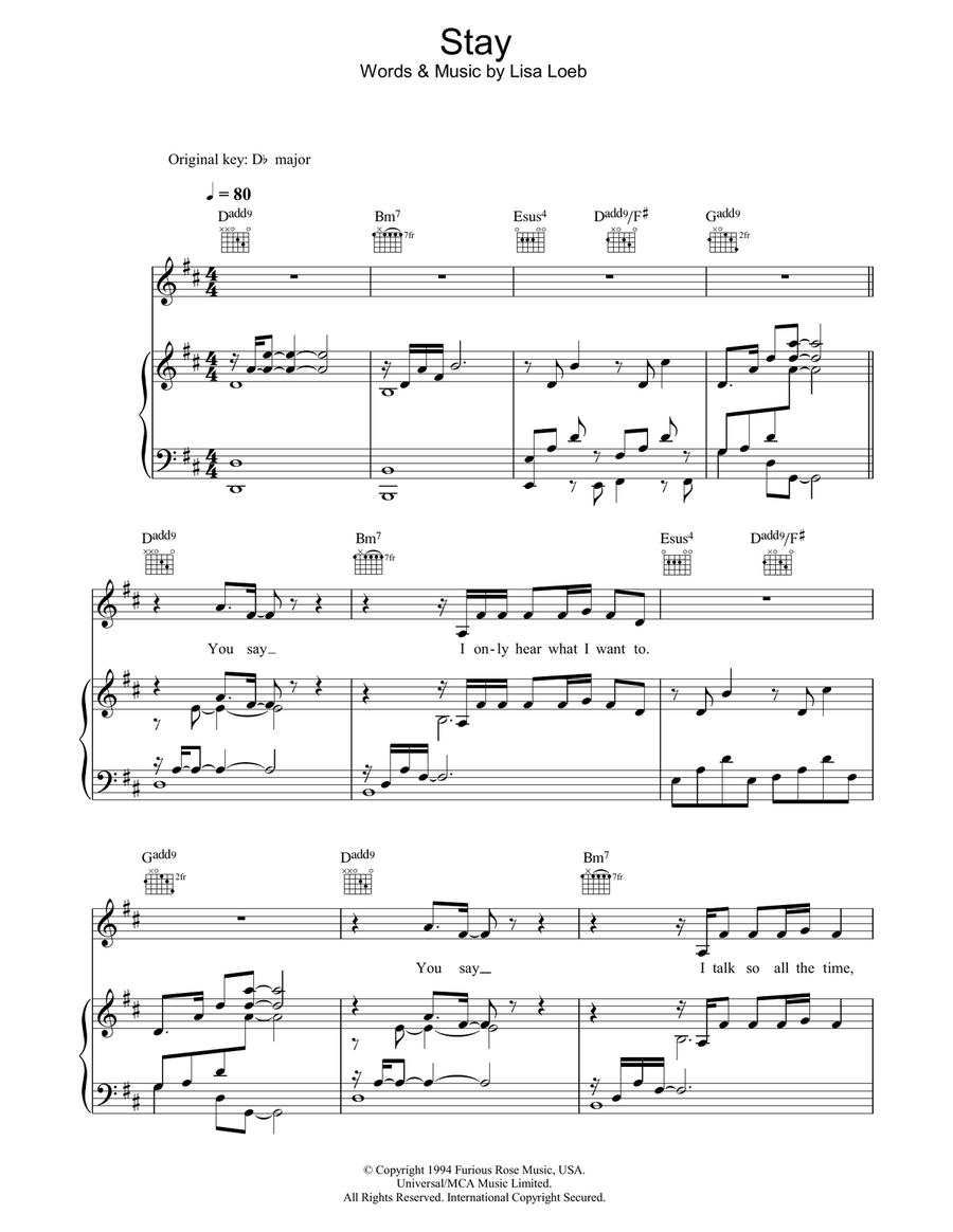 Stay (I Missed You) Stay (I Missed You) Piano, Vocal, Guitar scores gallery preview page 1
