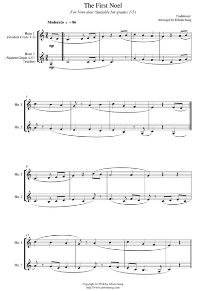 The First Noel (for horn duet, suitable for grades 1-5) image number null