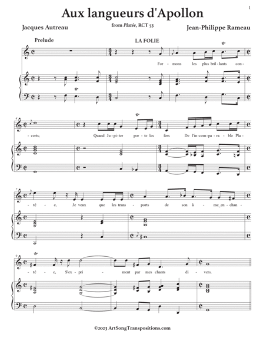 RAMEAU: Aux langueurs d’Apollon (transposed to C major) Voice scores gallery preview page 2