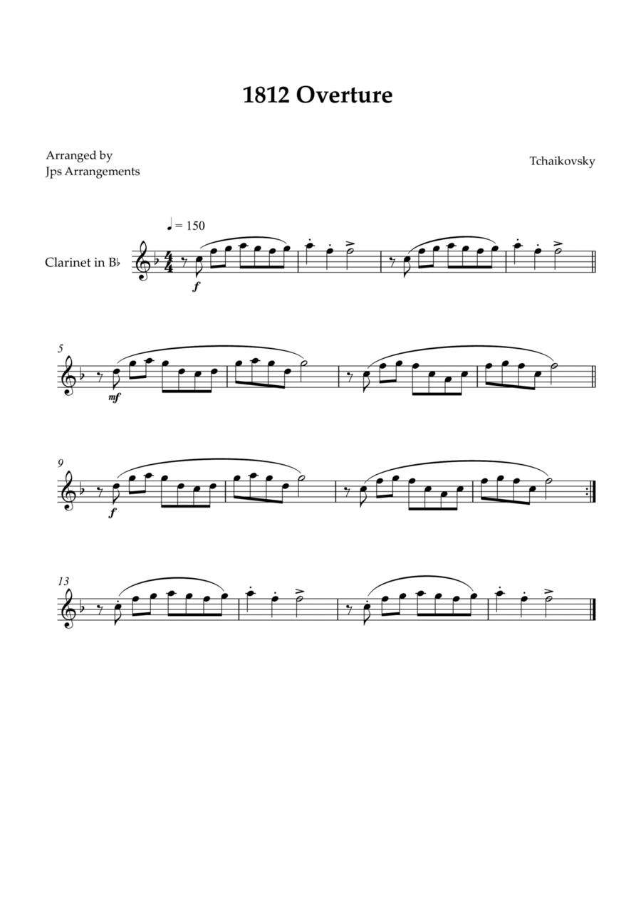 1812 Overture for Clarinet B-Flat Clarinet scores gallery preview page 1