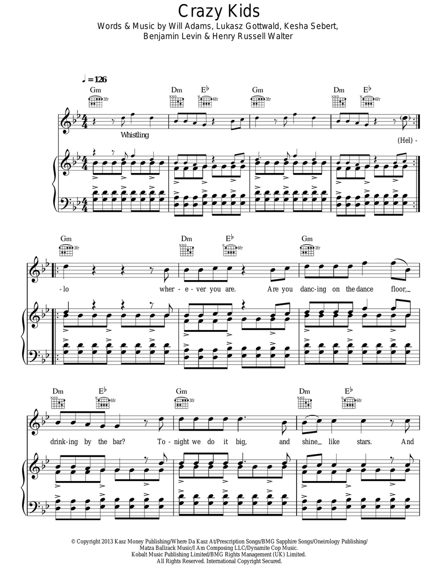 Crazy Kids Guitar scores gallery preview page 1