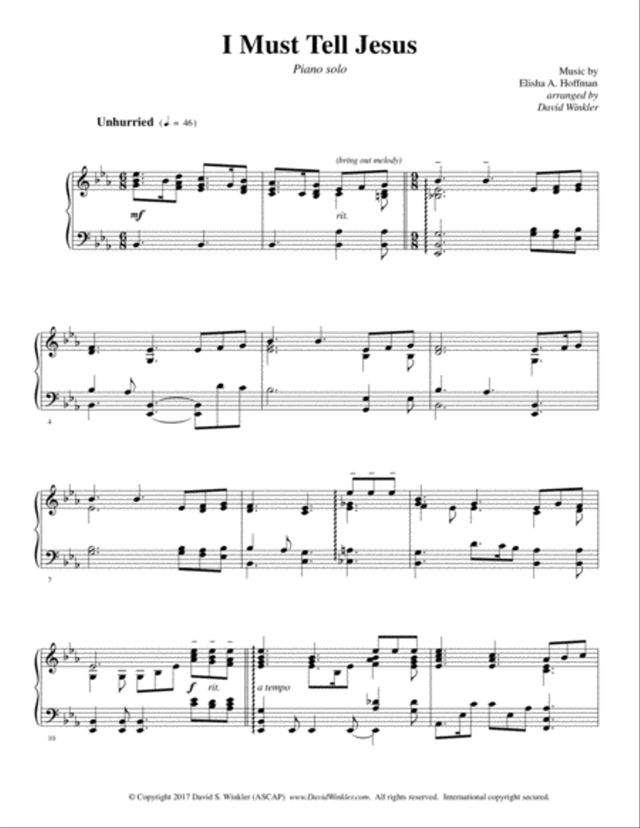 I Must Tell Jesus Piano Solo scores gallery preview page 1