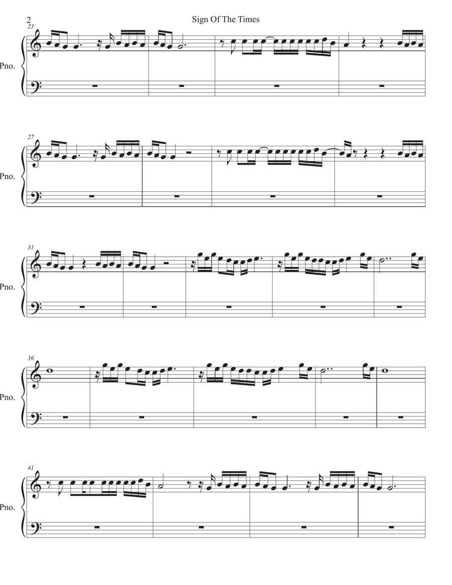 Sign Of The Times Easy Piano scores gallery preview page 2