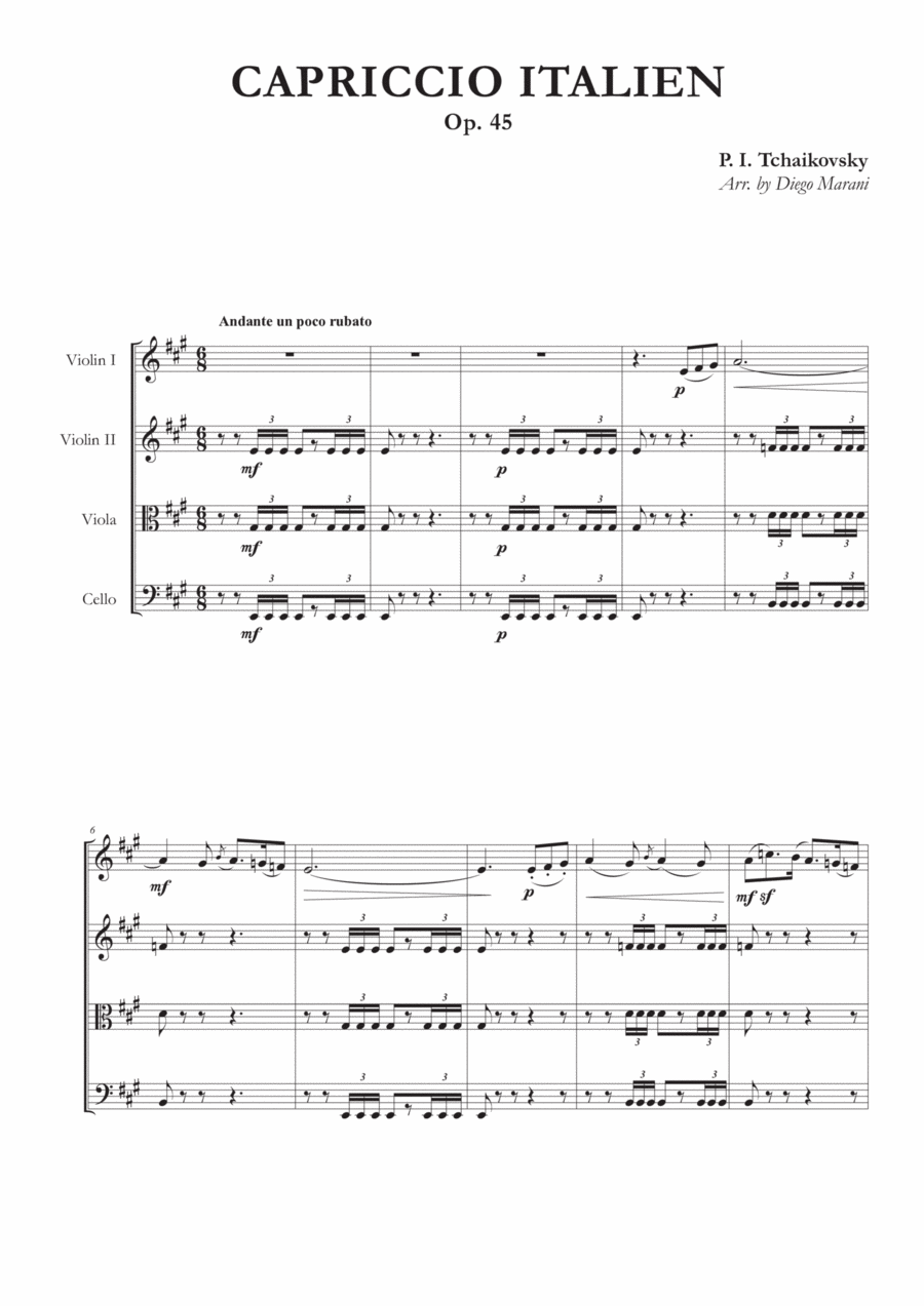 Capriccio Italien for String Quartet String Quartet scores gallery preview page 1