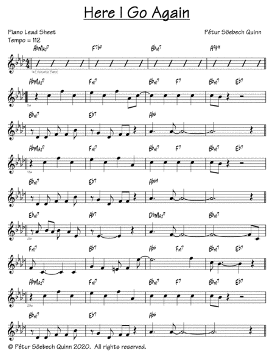 Here I Go Again Easy Piano scores gallery preview page 1