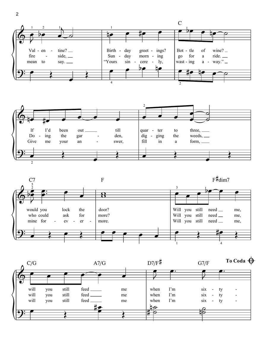 When I'm Sixty-Four Easy Piano scores gallery preview page 2