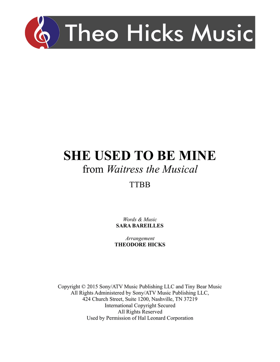 She Used To Be Mine from WAITRESS THE MUSICAL TTBB scores gallery preview page 1