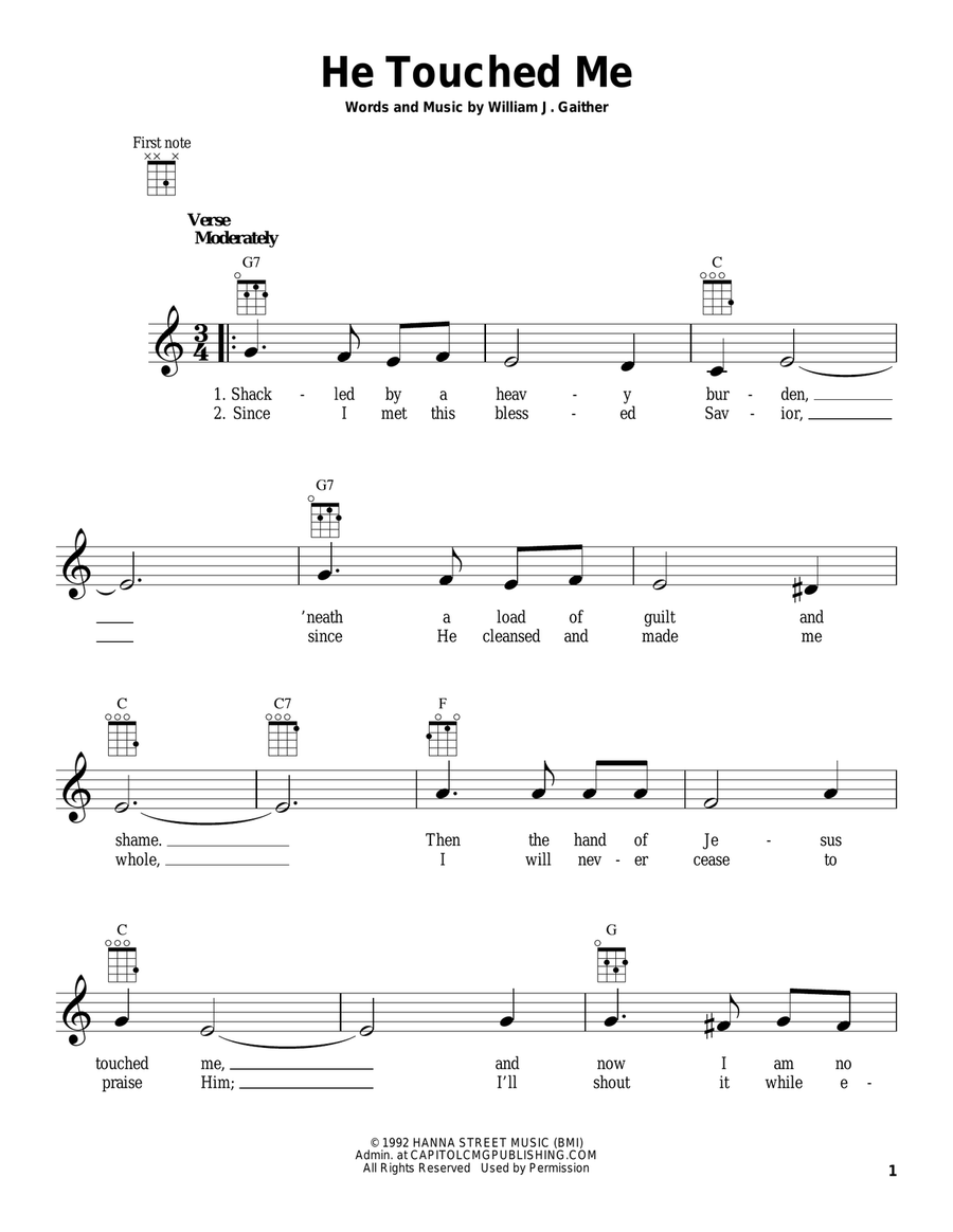 He Touched Me Ukulele scores gallery preview page 1