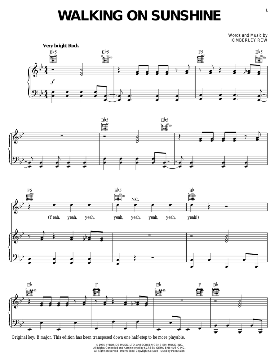 Walking On Sunshine Walking On Sunshine Piano, Vocal, Guitar scores gallery preview page 1