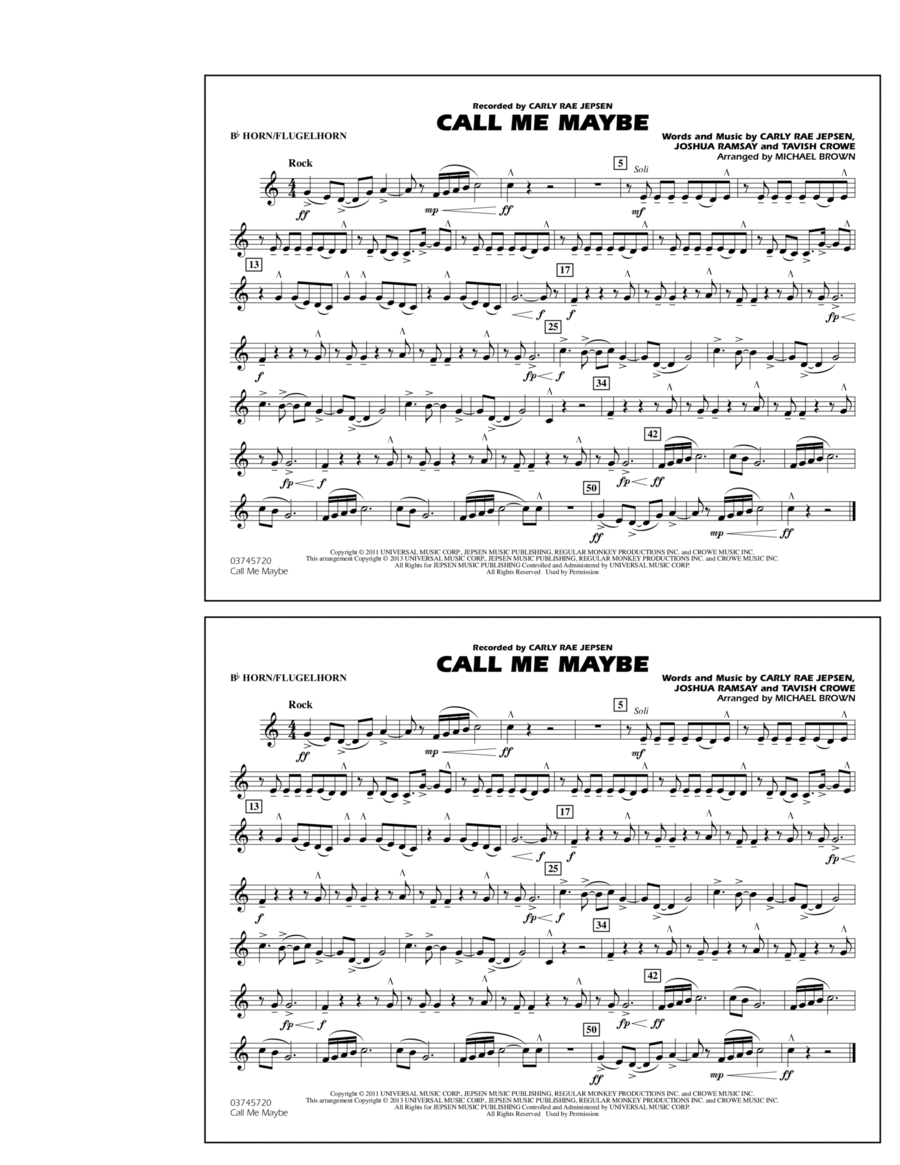 Call Me Maybe - Bb Horn/Flugelhorn Marching Band scores gallery preview page 1