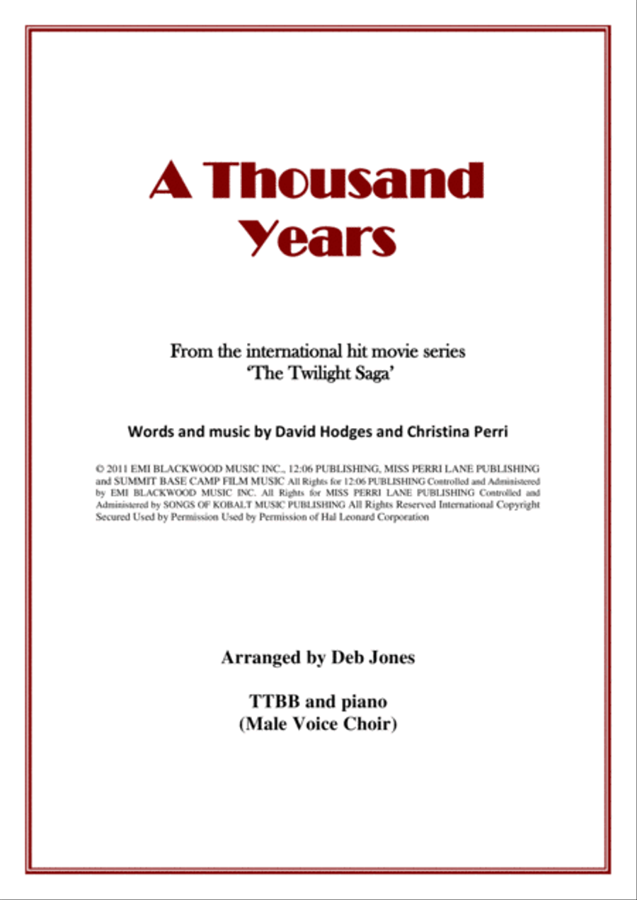 A Thousand Years TTBB scores gallery preview page 1