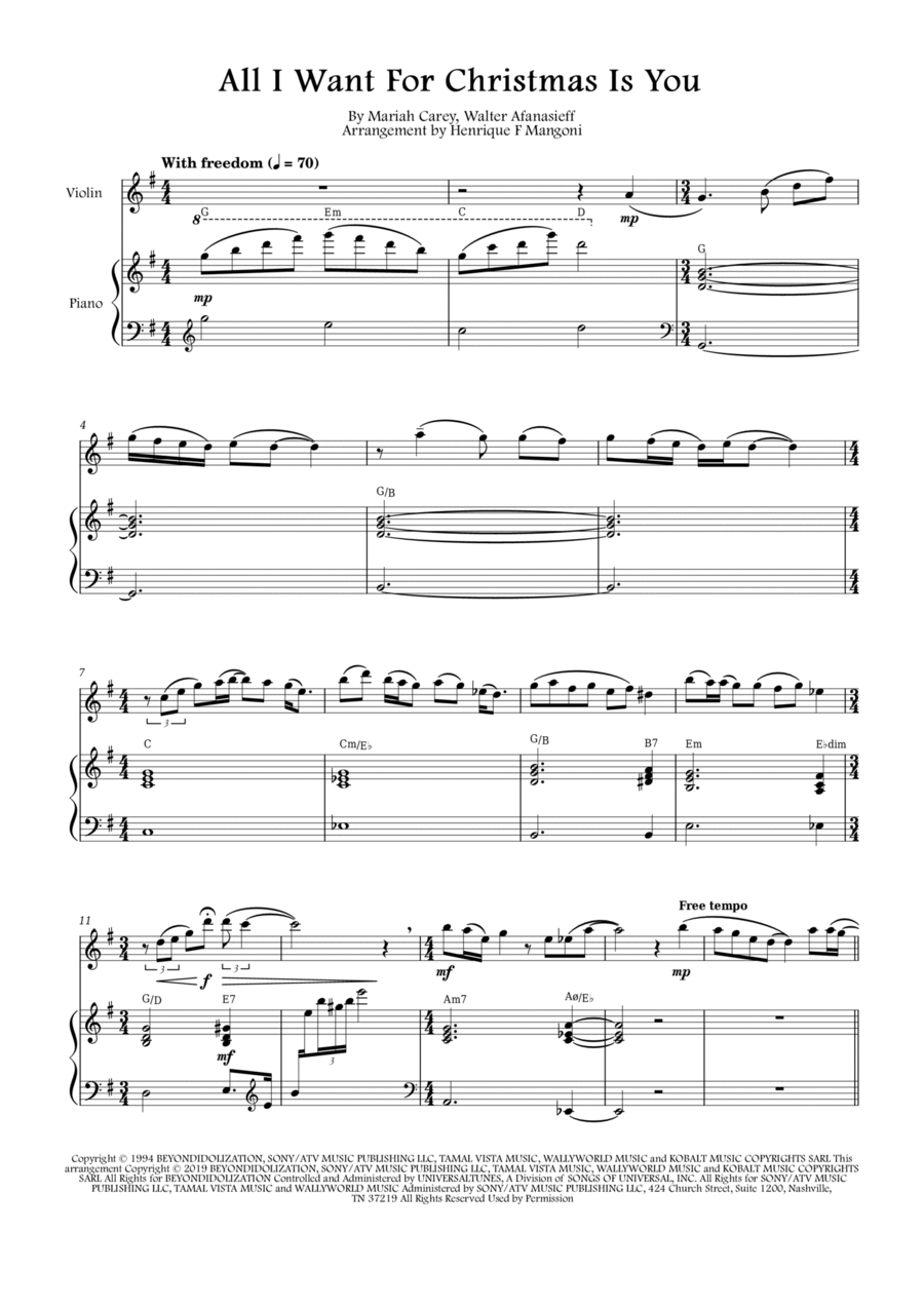 All I Want For Christmas Is You Violin Solo scores gallery preview page 1