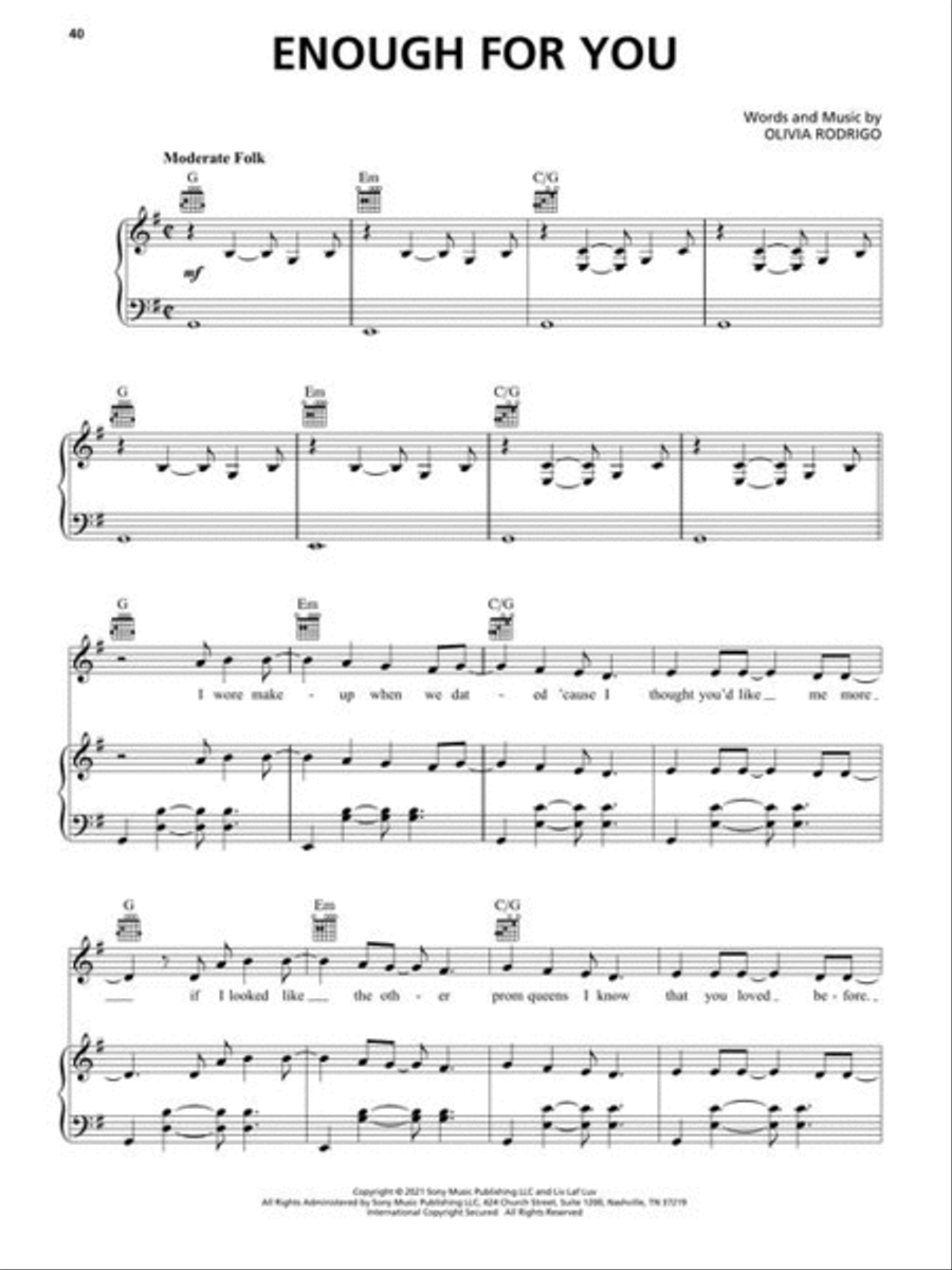 Olivia Rodrigo – Sour Piano, Vocal, Guitar scores gallery preview page 6