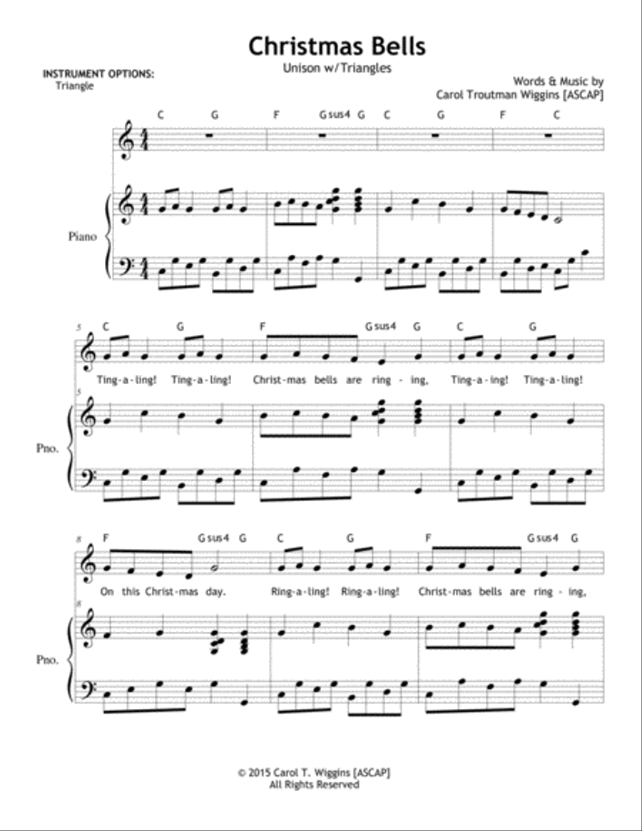 Christmas Bells Unison Choir scores gallery preview page 1