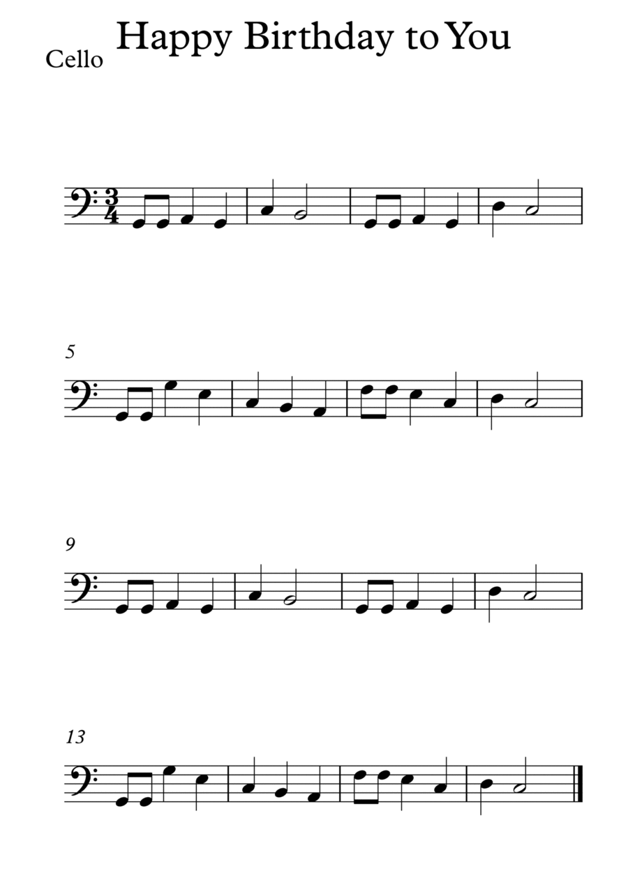 Happy Birthday to You! Cello Solo scores gallery preview page 1