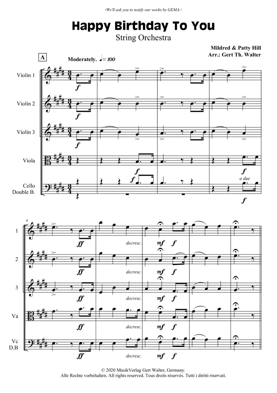 Happy Birthday To You String Orchestra scores gallery preview page 1