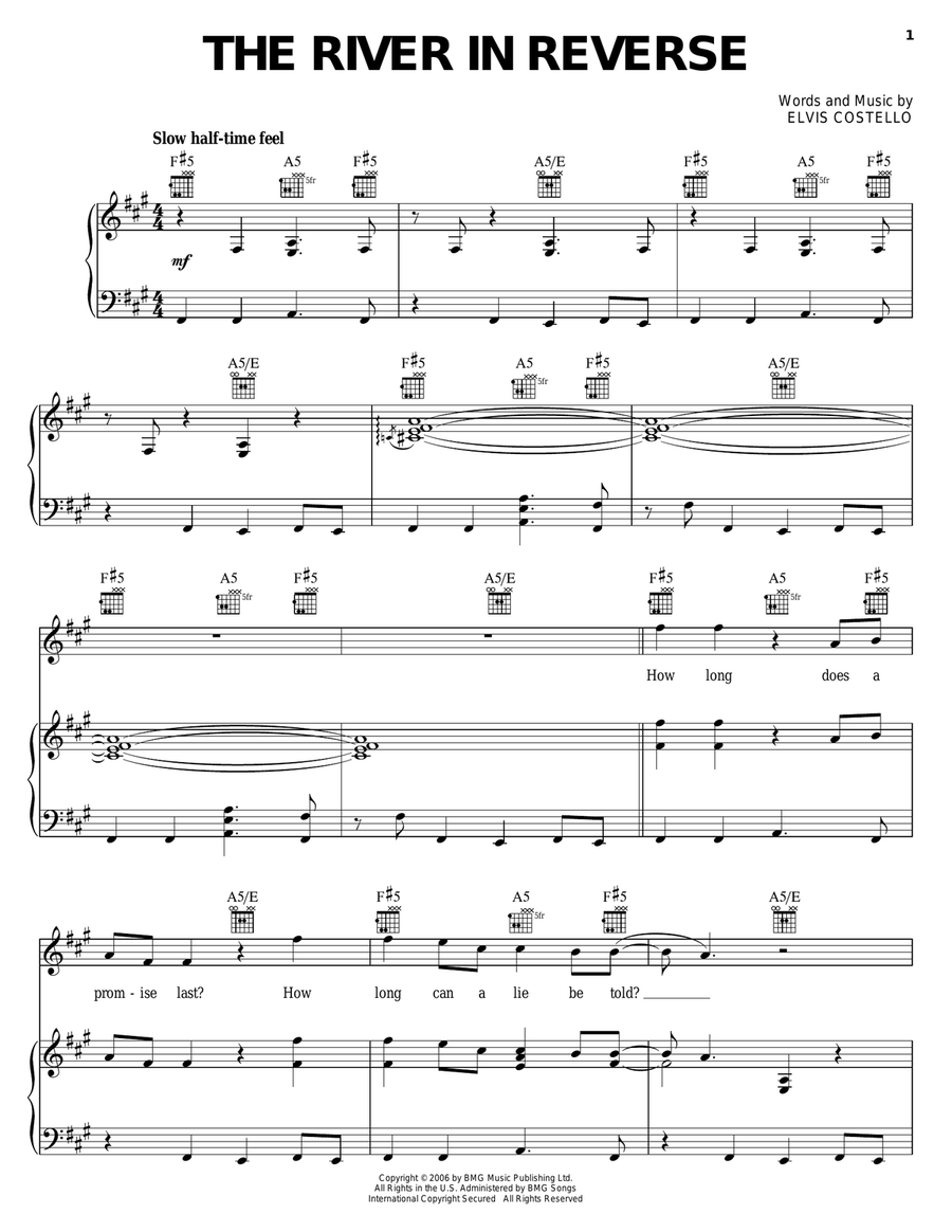 The River In Reverse Piano, Vocal, Guitar scores gallery preview page 1