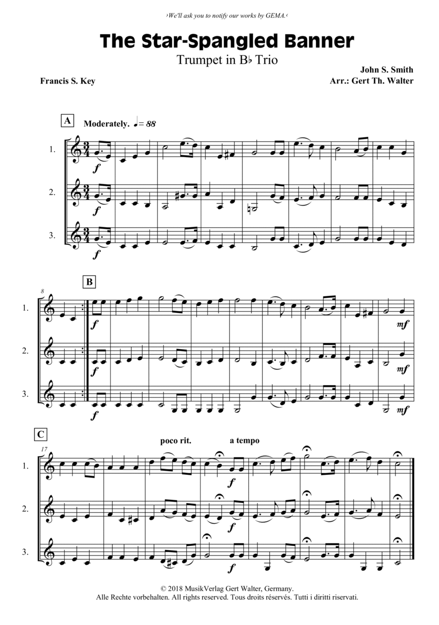 The Star-Spangled Banner Trumpet Solo scores gallery preview page 1