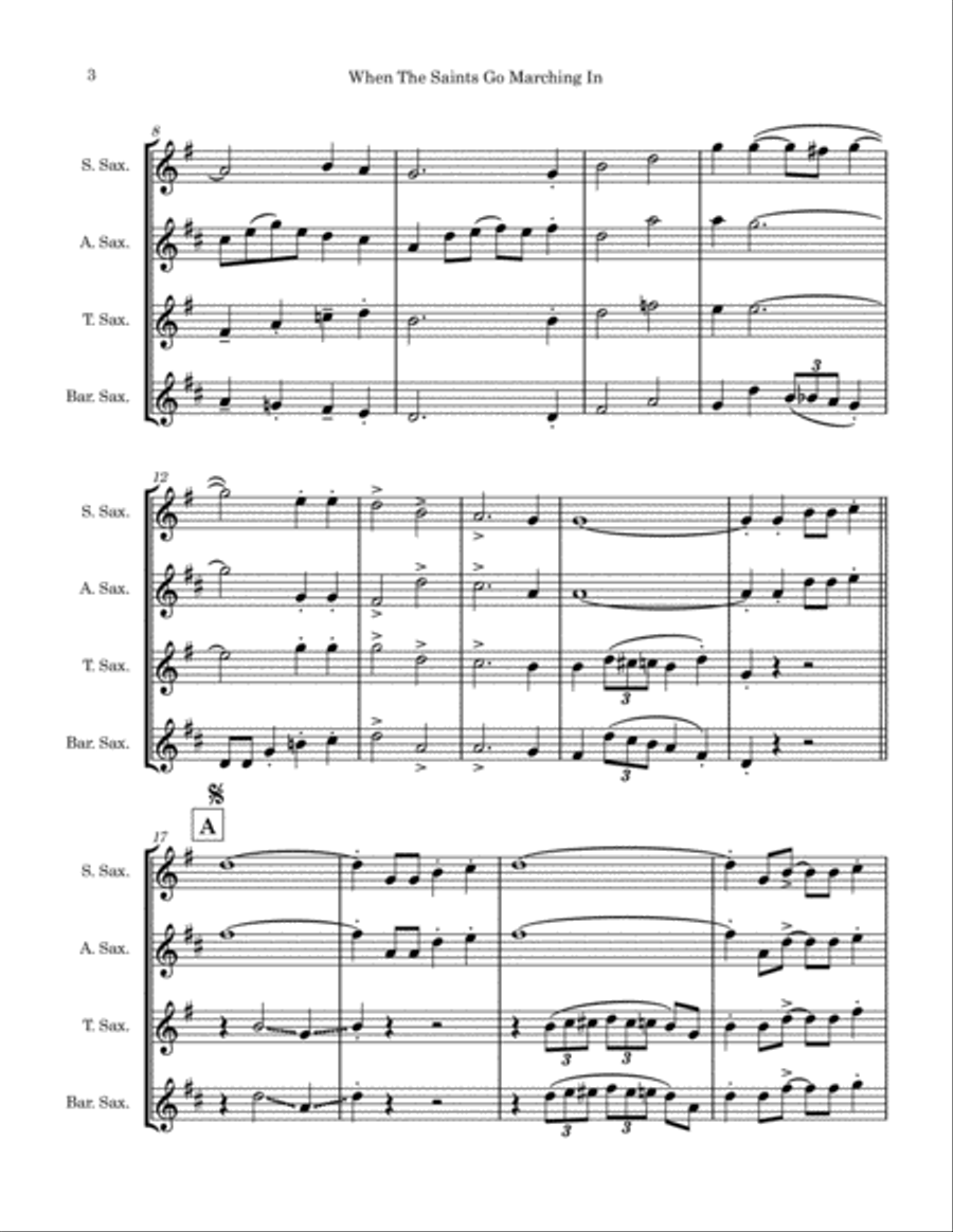 When The Saints Go Marching In (Saxophone Quartet) Saxophone Quartet scores gallery preview page 3